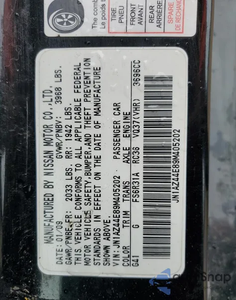 2009 Nissan 370Z z USA, uszkodzony, nr VIN JN1AZ44E89M405202